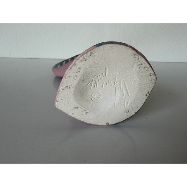 Mauve 1990's Vintage Signed Sculptural Abstract Modernist Art Ceramic Vase For Sale - Image 8 of 10