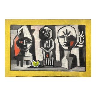 Frederick Robbins Childs (1908-1978) - Modernist Tableau With Primitive Statues, Signed (1951, Oil on Canvas) For Sale