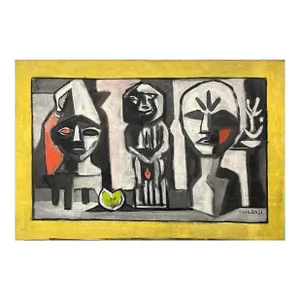 Frederick Robbins Childs (1908-1978) - Modernist Tableau With Primitive Statues, Signed (1951, Oil on Canvas)