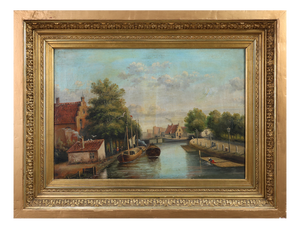 Belgian Artist, River Landscape with Sailboats, 1850s, Oil on Canvas
