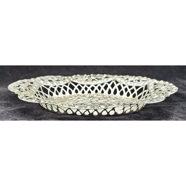 Antique 1910s Austrian 800 Silver Repoussé Tray With Cherubs & Openwork Floral Border For Sale - Image 4 of 12