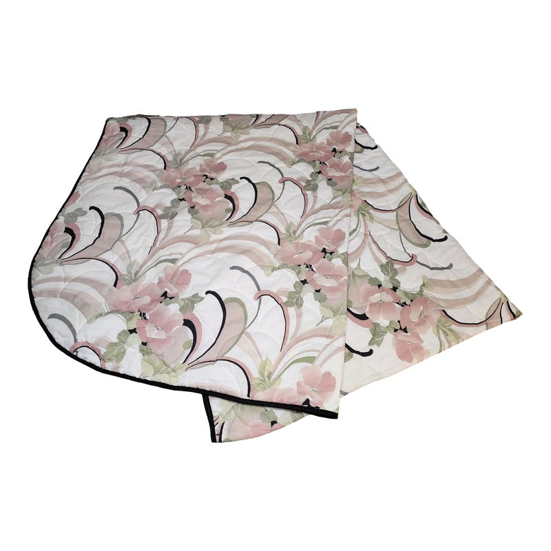 Vintage Queen Sized Art Deco Revival Postmodern Queen Sized Floral Bedspread, Top Sheet, & Extra Fabric in Anastasia Pattern by