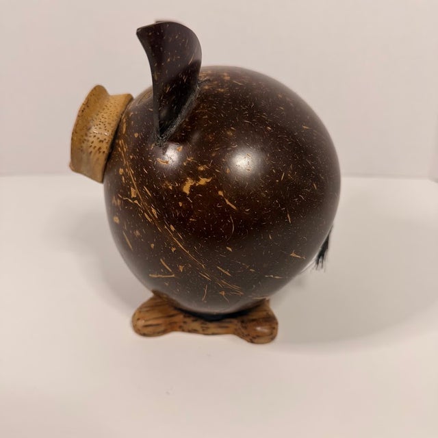 Handmade Coconut Shell Piggy Bank Carved Wood Rustic Tropical Folk Art Decor Pig Folk Art For Sale - Image 11 of 11