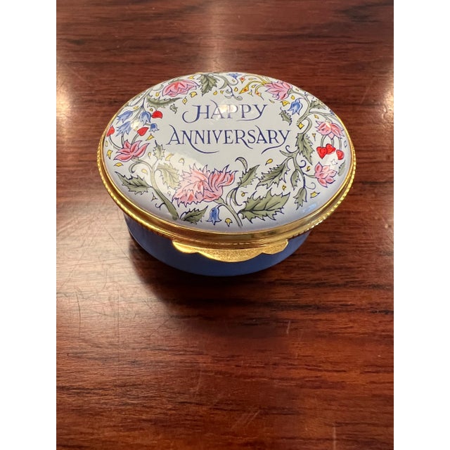 1980s Crummels & Co Oval Enamel Box, Happy Anniversary Floral, English For Sale In New York - Image 6 of 7