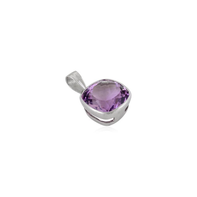 Minimalism Cushion Cut Dainty Amethyst Charm in 925 Sterling Silver For Sale - Image 3 of 12