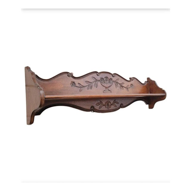 French Large 1960s Vintage Carved Walnut French Wall Shelf 47" For Sale - Image 3 of 10