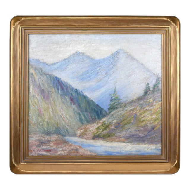 Antique Arts and Crafts Era American Impressionist Mountain Landscape Oil Painting For Sale