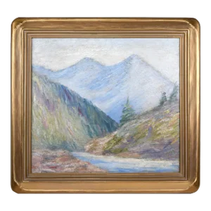 Antique Arts and Crafts Era American Impressionist Mountain Landscape Oil Painting