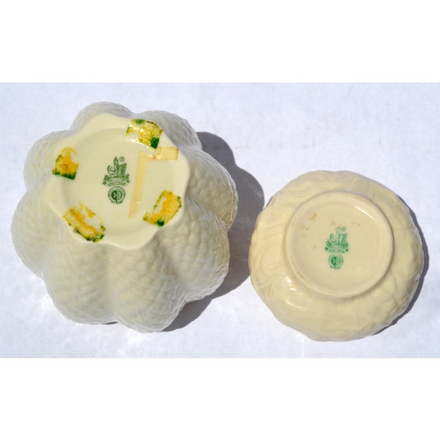 Set of 2 Early 20th Century Belleek Pottery Tan Embossed Fine Bone China Porcelain For Sale - Image 12 of 14
