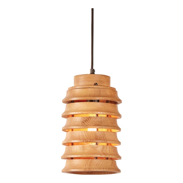 Matthew Izzo Home Small Stacked Oak Wood Pendant Light For Sale