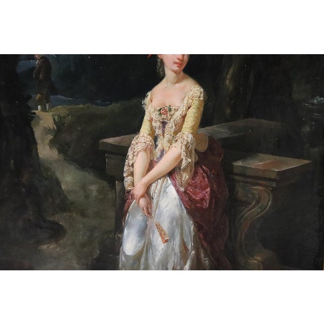 Romantic Scene, 1800s, Oil on Paper Mounted on Canvas, Framed For Sale - Image 6 of 14