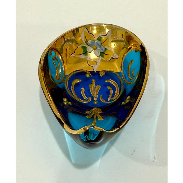 Hollywood Regency Mid-Century Venetian Art Glass Teardrop Blue Tre Fuochi Handpainted Dish Italy For Sale - Image 3 of 8