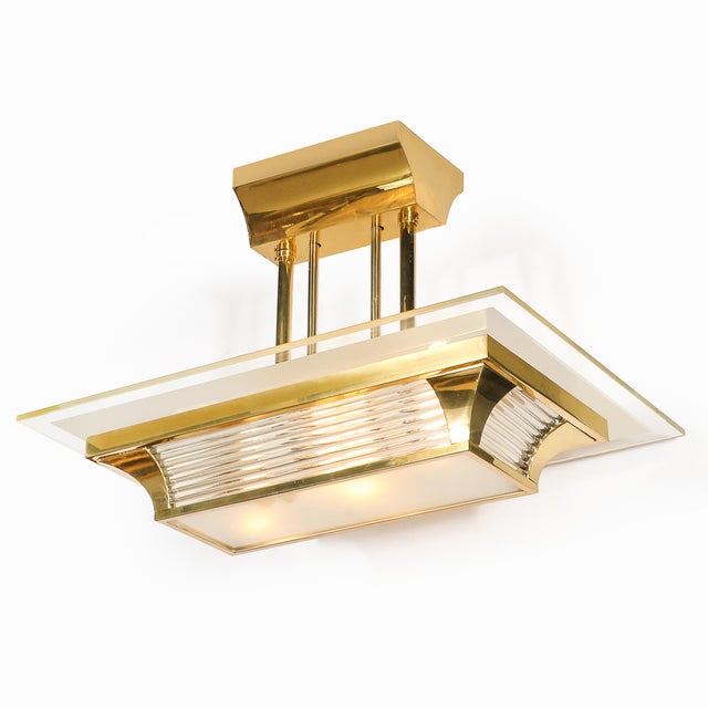 1930s Art Deco Machine Age Polished Brass Glass Rod Chandelier by Petitot For Sale - Image 5 of 18