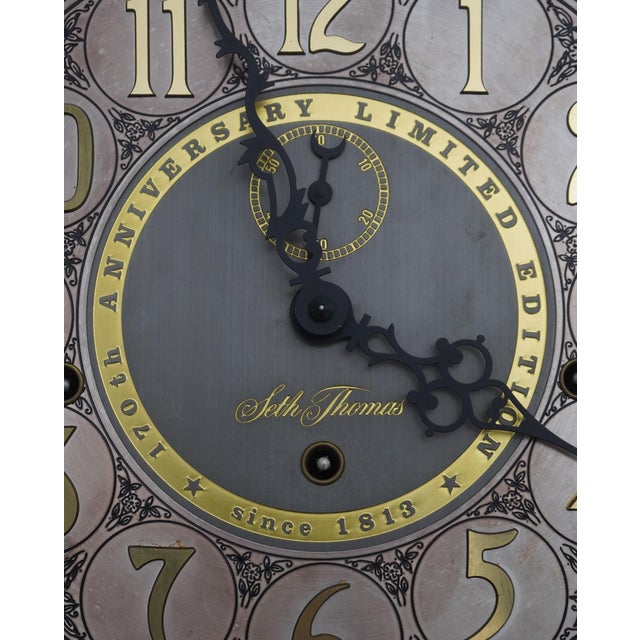 Seth Thomas Inlaid Mahogany 170th Anniversary Grandfather Clock For Sale - Image 13 of 18
