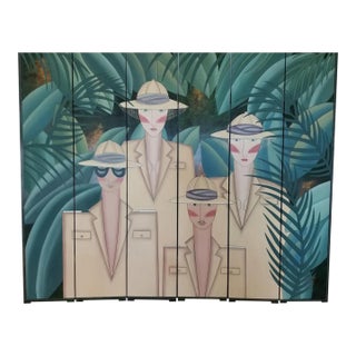 1980's Maitland Smith Chinese Coromandel Lacquer 6-Panel Screen With Safari Mural For Sale