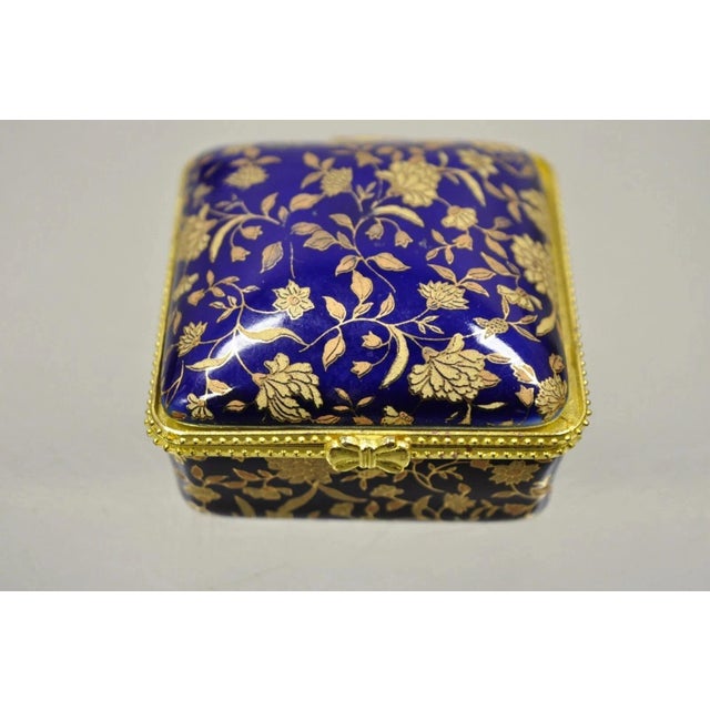 Vintage Cobalt Blue Porcelain Egg Gold Gilt Hinged Lid Candle Trinket Box - 2 Pc For Sale - Image 9 of 12