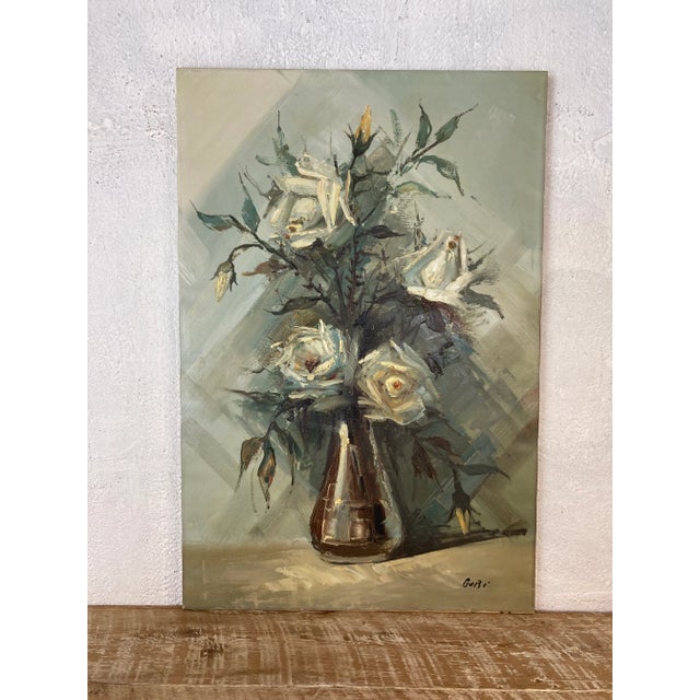 Textile Vintage Floral Oil on Canvas Painting For Sale - Image 7 of 10