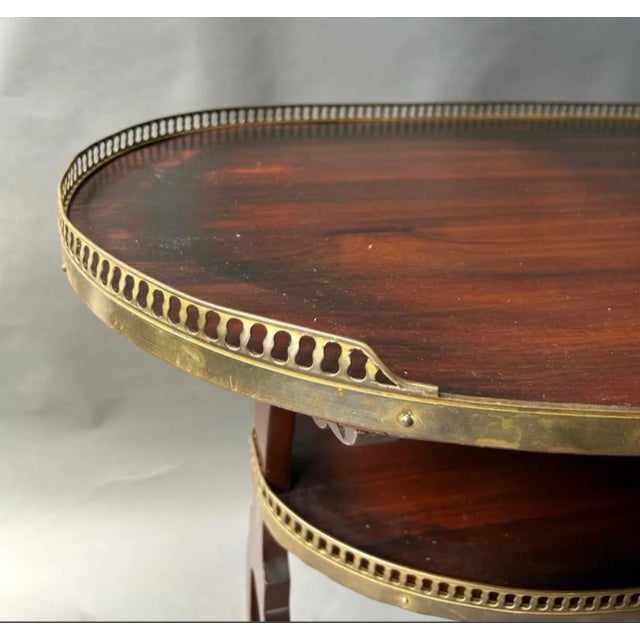 Brown Mahogany Kidney Shape & Brass Gallery 2 Tier Butler's Table, French For Sale - Image 8 of 9