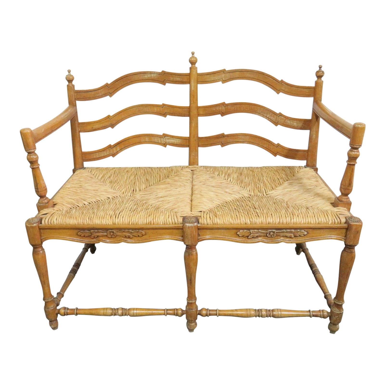 French Country Maple Rush Seat Bench Chairish