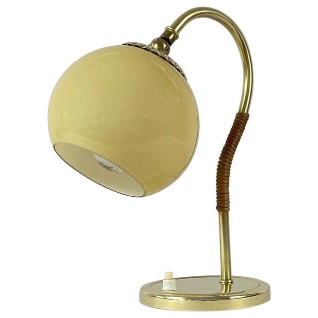 Rattan, Brass and Opaline Glass Table Lamp, Sweden, 1950s For Sale - Image 16 of 16