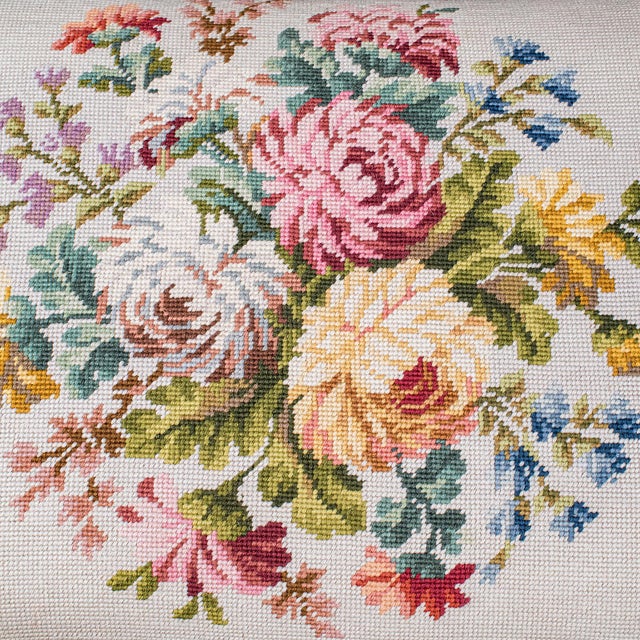 Cream Antique Fireside Footstool, English, Needlepoint, Walnut, Stool, Early Victorian For Sale - Image 8 of 12