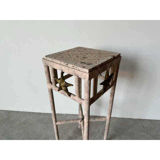Vintage Organic Modern Wrought Iron and Stone Top Pedestal / Plant Stand For Sale - Image 11 of 12