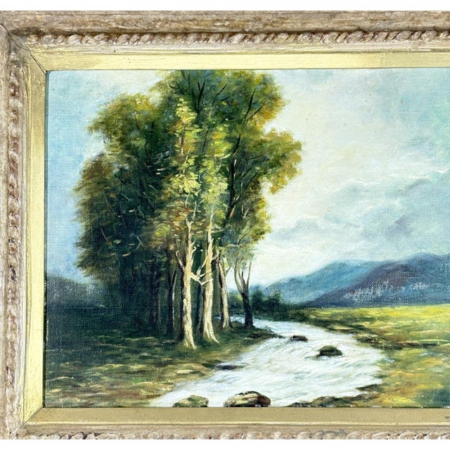 Shabby Chic 1955 Original River Landscape Oil on Canvas by Marg Le Bailly – Signed & Dated For Sale - Image 3 of 6