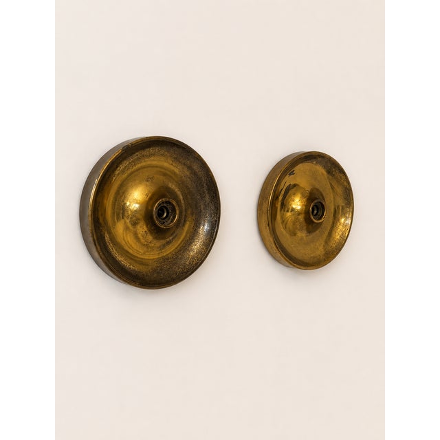 Vintage Disc Wall Sconces in Patinated Brass, Italy, 1970, Set of 2 For Sale - Image 4 of 6