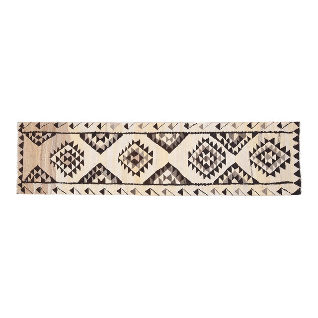 1970s Vintage Turkish Oushak Handmade Wool Cotton Beige Runner Rug For Sale