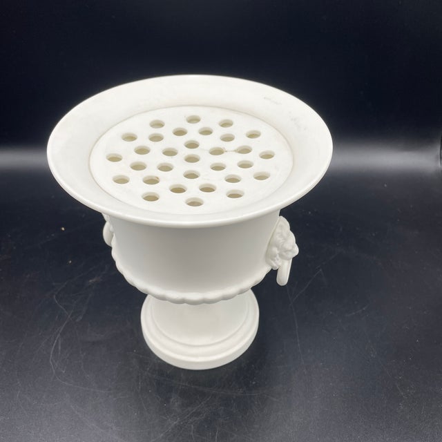 Neo Classical Lion Handled urn with inset flower frog! Matte finish..