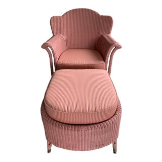 Antique Wicker Chair and Ottoman For Sale