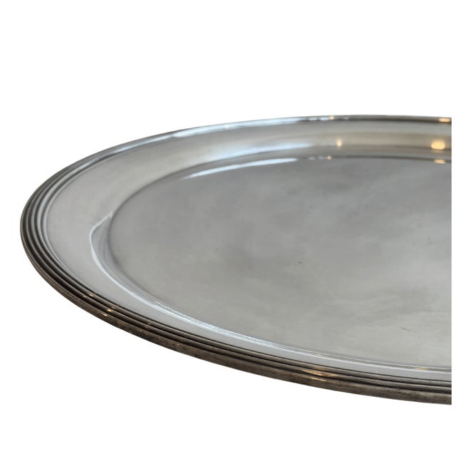 Vintage Large Round Silver-Plated Serving Tray For Sale - Image 4 of 6