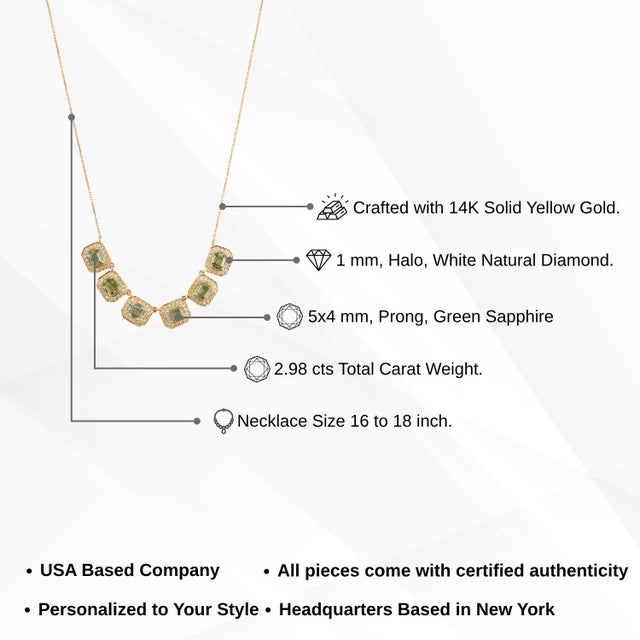 Contemporary 2.98ct Emerald Cut Green Sapphire Diamond 14k Gold Link Chain Necklace For Sale - Image 11 of 15