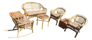 Vintage Franco Albini Style Safari Bamboo and Split Reed Patio Set 7 Pieces