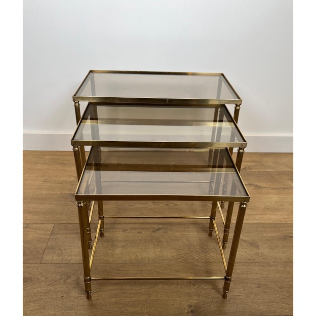 Neoclassical 1940s Neoclassical style brass nesting tables by Maison Jansen For Sale - Image 3 of 12