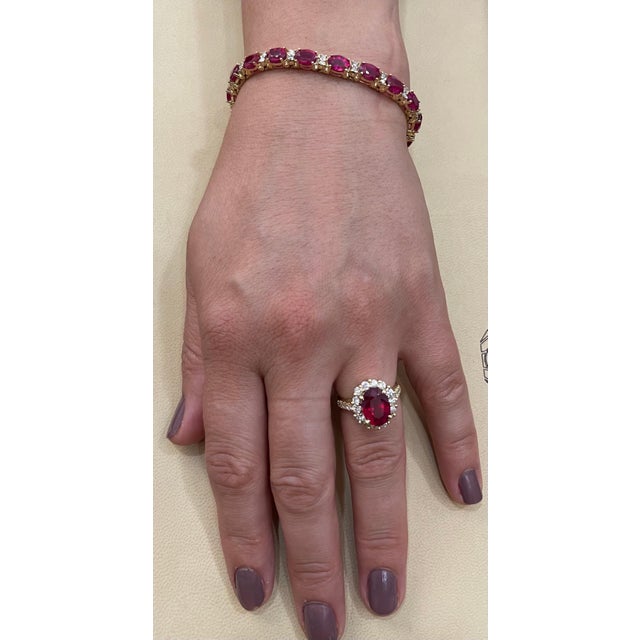 24 Carat Ruby & 1 Carat Diamond Affordable Tennis Bracelet 14 Karat Yellow Gold For Sale - Image 4 of 18