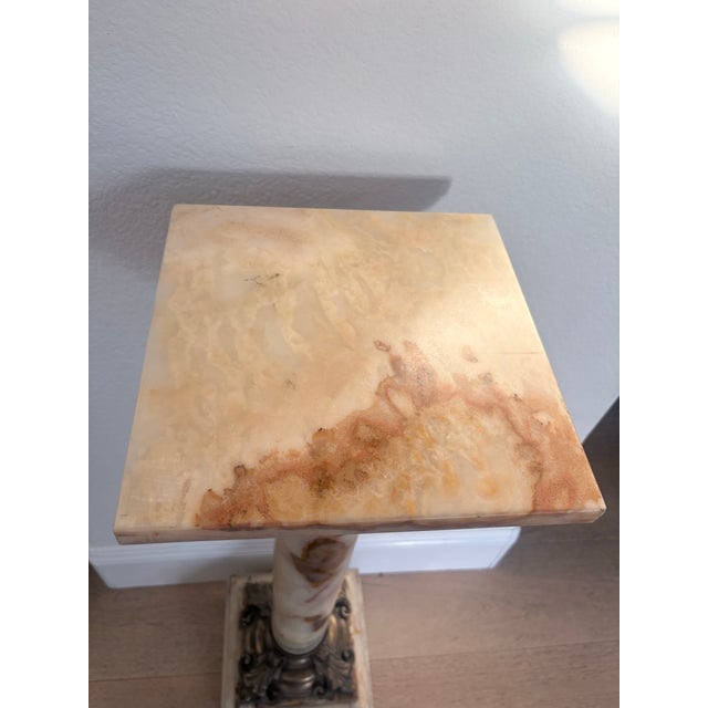 Antique Neoclassical Onyx Pedestal With Ornate Acanthus Metal Mounts For Sale - Image 9 of 12