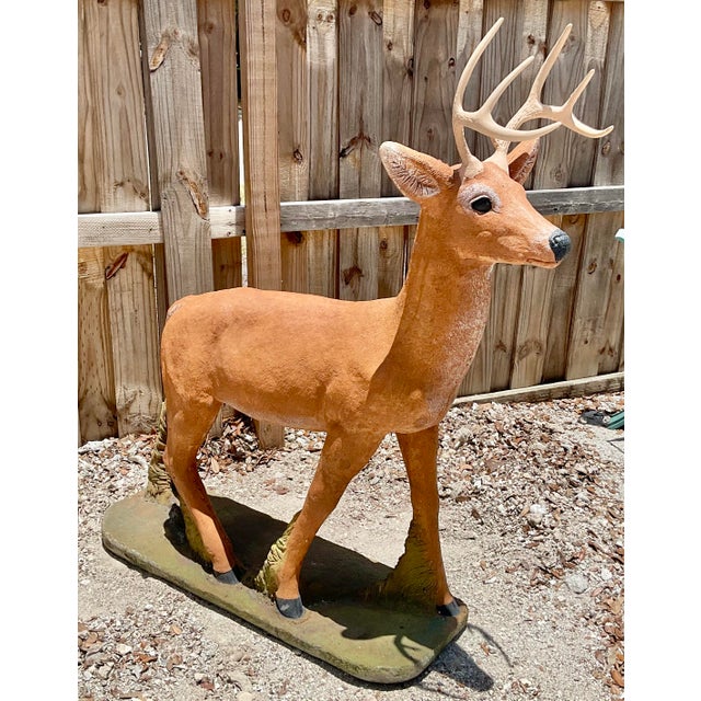 Sculpture Materials Life-Size Cast Concrete Deer Sculpture, Rustic Garden Accent For Sale - Image 7 of 8