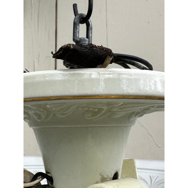 Vintage Three Light Porcelain Semi-Flush Mount Ceiling Fixture For Sale In New York - Image 6 of 8