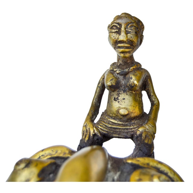 Mid 20th Century Handmade West-African Unique Brass Figurine & Shell Mask For Sale - Image 10 of 11