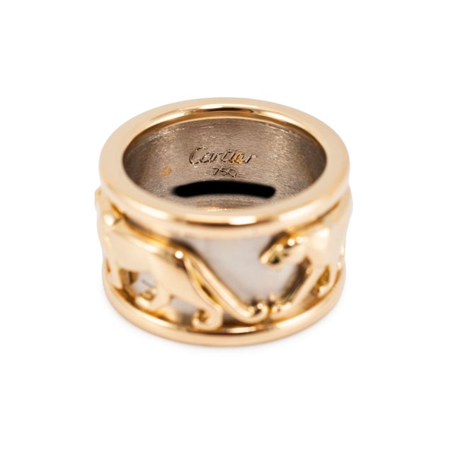 Vintage Cartier Iconic Mahango Walking Panther 18k Yellow & White Gold Band Ring, Size 5 For Sale In Houston - Image 6 of 8