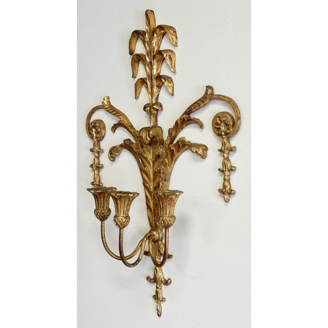 Hollywood Regency Vintage Italian Gilt Candle Wall Sconce For Sale - Image 3 of 9