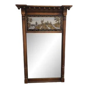 Early 20th C. Federal Style Mahogany and Eglomise Wall Trumeau Mirror
