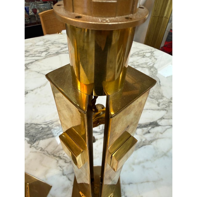1970s Italian Modernist Brass Table Lamps - a Pair For Sale - Image 9 of 10