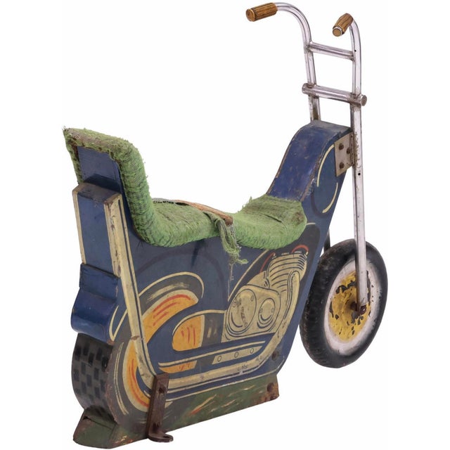 1950s American Midcentury Carousel Motorcycle Carnival Amusement Ride Painted Wood Metal Harley Davidson For Sale - Image 5 of 7