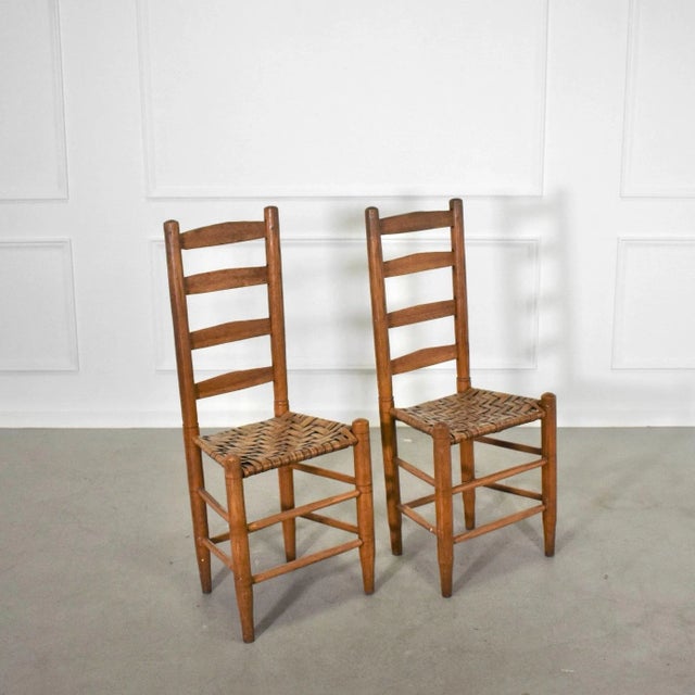 Antique Early American Ladder Back Splint Woven Seat Side Chairs - Set of 4 For Sale - Image 4 of 11