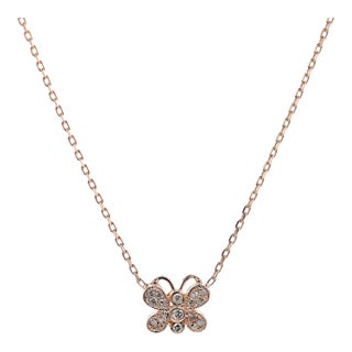 14k(585) Rose Gold Natural Diamond Butterfly Pendant Necklace With Chain For Sale