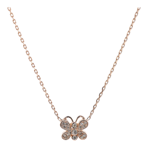 14k(585) Rose Gold Natural Diamond Butterfly Pendant Necklace With Chain