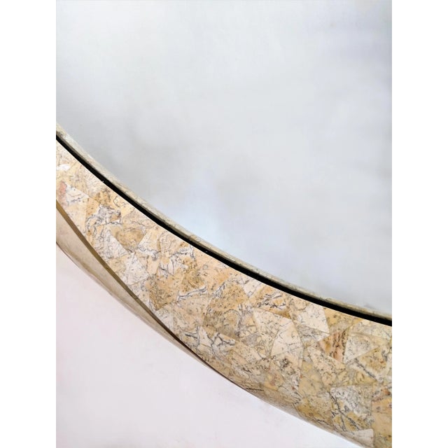 Beige Maitland Smith Style Tessellated Stone & Brass Wall Mirror For Sale - Image 8 of 9