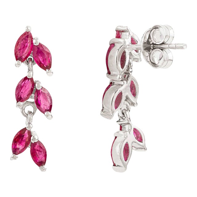 Vintage Style Solid Silver Natural Ruby Ear Climber Earrings for Her- A Pair For Sale